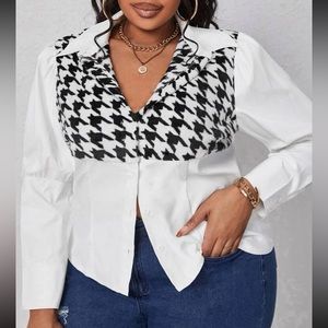 NEW Houndstooth Print Shirt 0XL